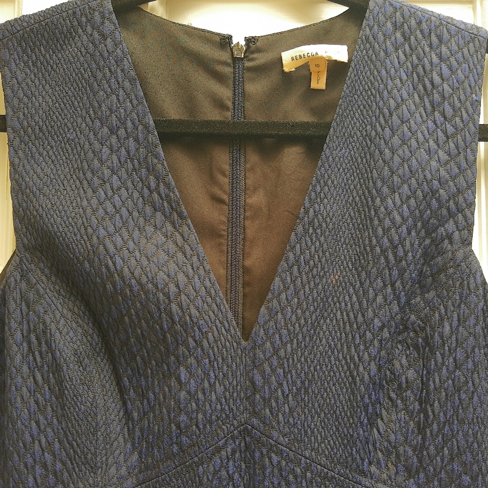 New. Rebecca Taylor V neck, snake jacquard navy Empire Dress, black bottom,lined - Picture 6 of 11